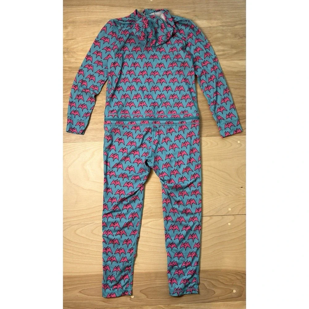 Airblaster One Piece Ninja Suit Youth M 8-10 Blue Pink Bat Print Hooded Camping